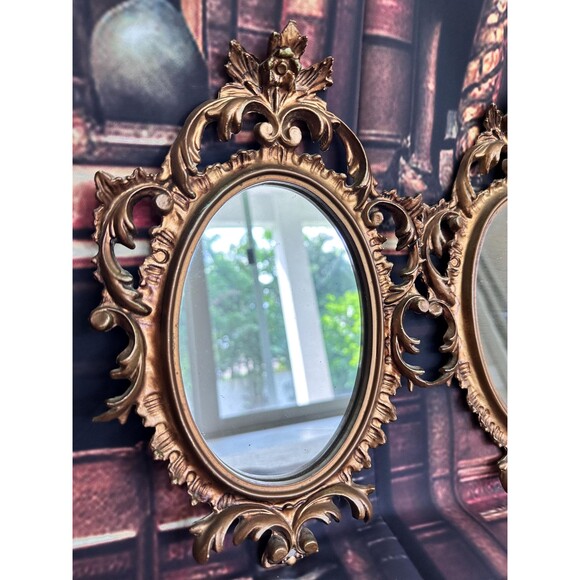 Pair of Vintage Rococo Style Ornate Wall Mirrors Gilt Hollywood Regency Oval - Picture 2 of 7
